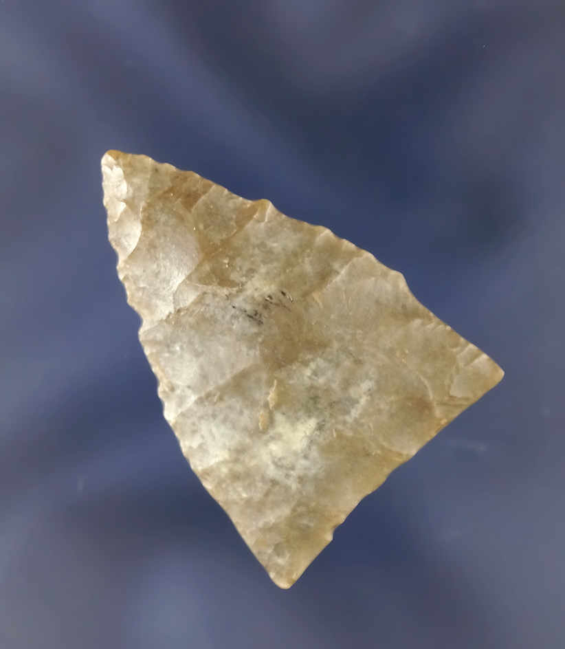 Unique! 1 1/2" totally exhausted Scottsbluff with heavily ground base and stem found in Texas.