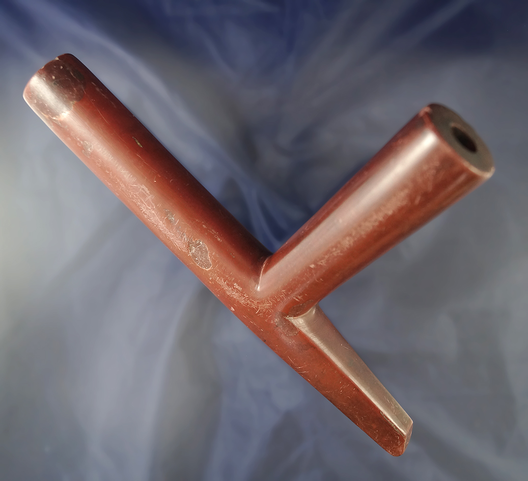 Large and nice 8 9/16" heavily patinated traditional Plains style Catlinite pipe in excellent condit
