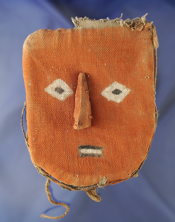 5" nicely wooven Chancay Mask found in Coastal Peru in excellent condition.  Nice display item!