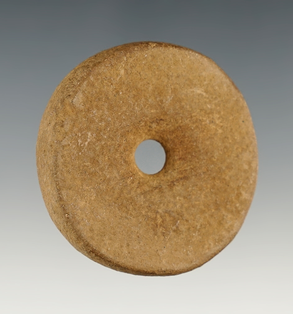 2" Drilled Sandstone Fort Ancient Discoidal found in Kentucky. Well made relic.