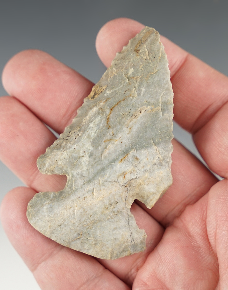 2 7/8" Thebes made from Indiana Green (Attica)/ Nicely flaking and heavily beveled.