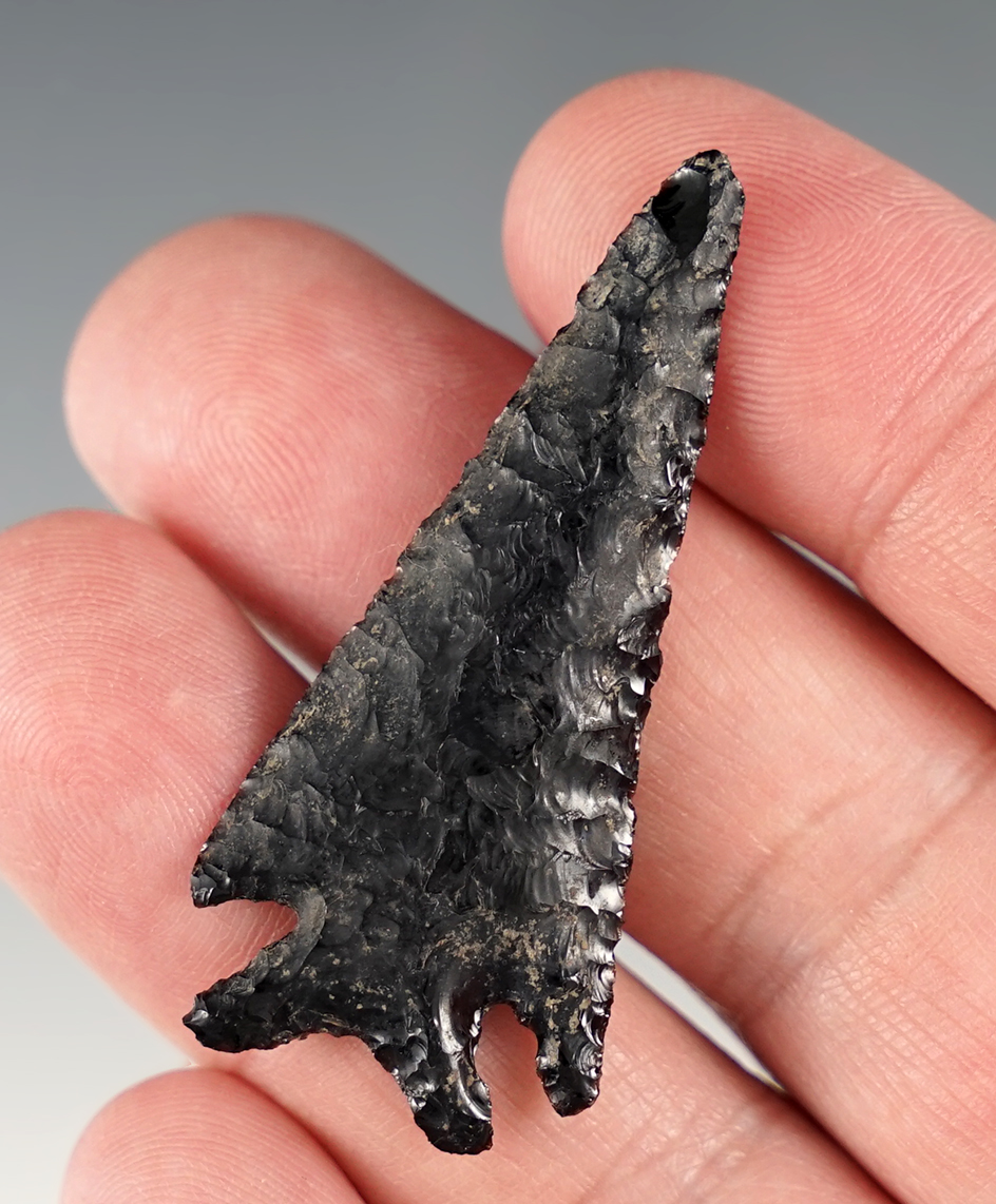 Nice 2" Obsidian Elko Corner Notch found in Washington.