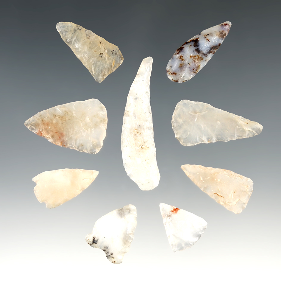 Set of 9 points found in New Mexico. The largest is 1 13/16".