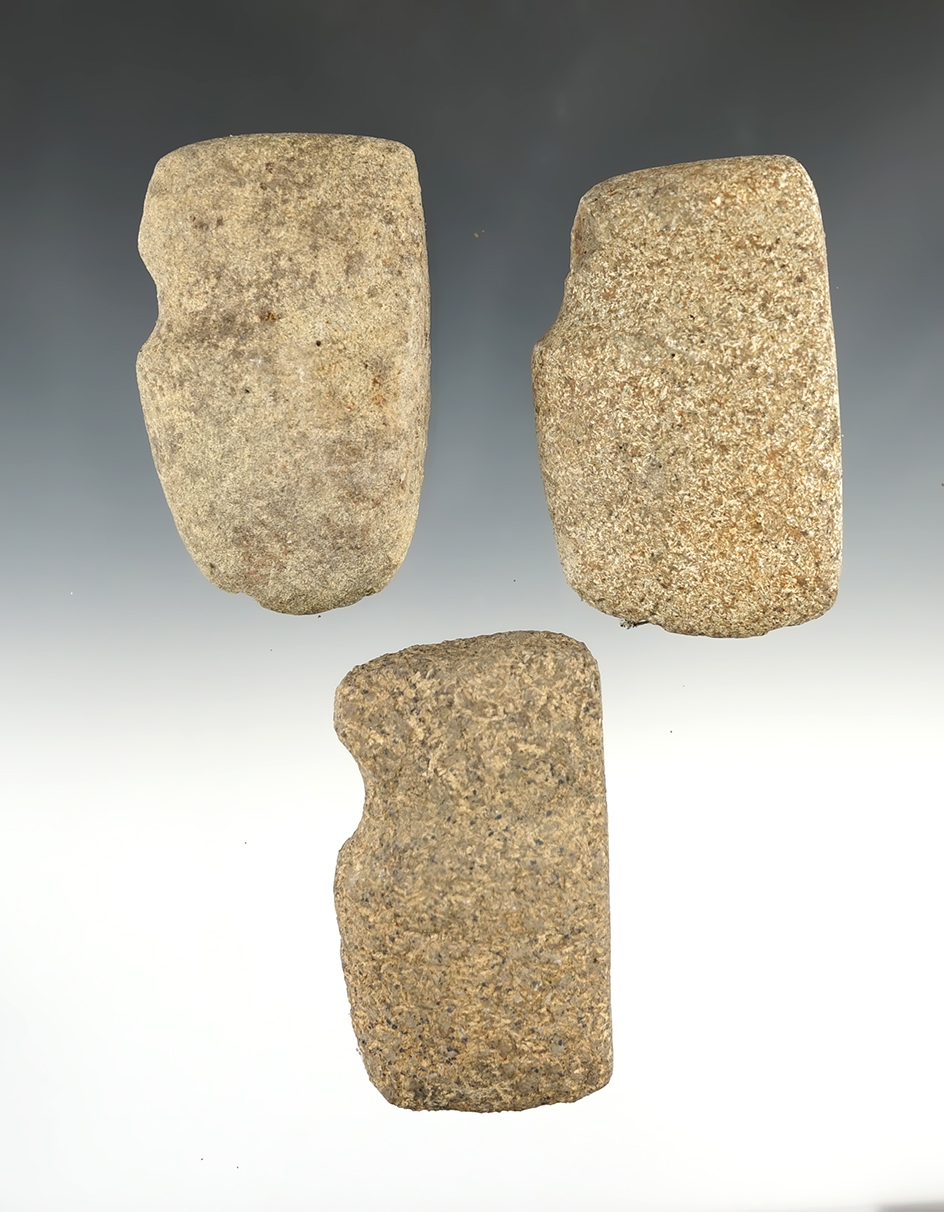 Set of 3 Midwest 3/4 Groove Axes made from patinated Hardstone. The largest is 3 1/8".