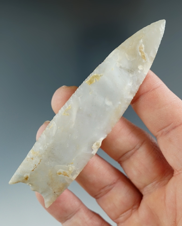 3 3/4" restored Folsom - 2 1/2" in the middle of the point is original, restoration to the base and