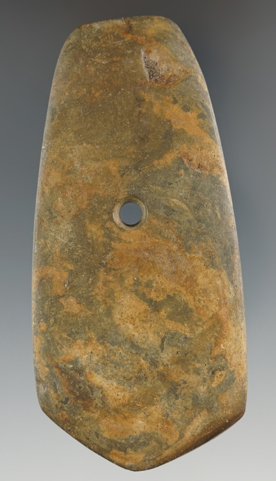 3 7/8" Hopewell Pentagonal Pendant made from Slate, found in Orange Co., Indiana. Pictured!