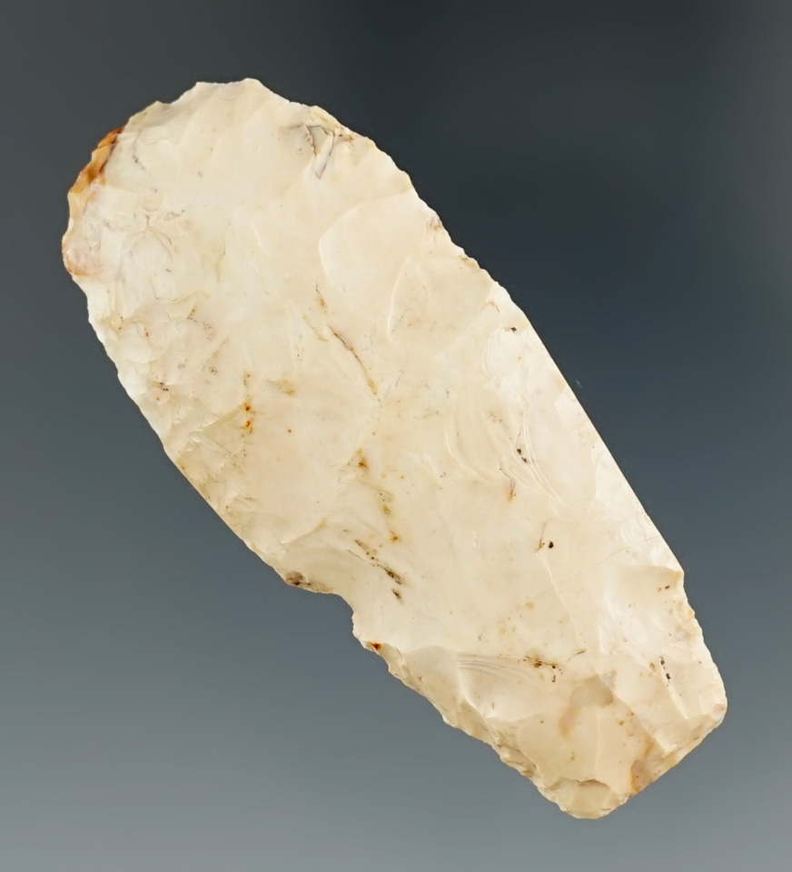 2 1/4" Agate Basin Hafted Scraper made from Burlington Chert, found in Illinois.  Bennett COA.