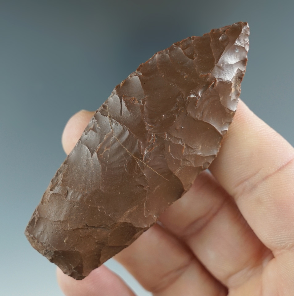 2 7/8" Agate Basin made from brown Jasper, found in Montana. Comes with a Rogers COA.