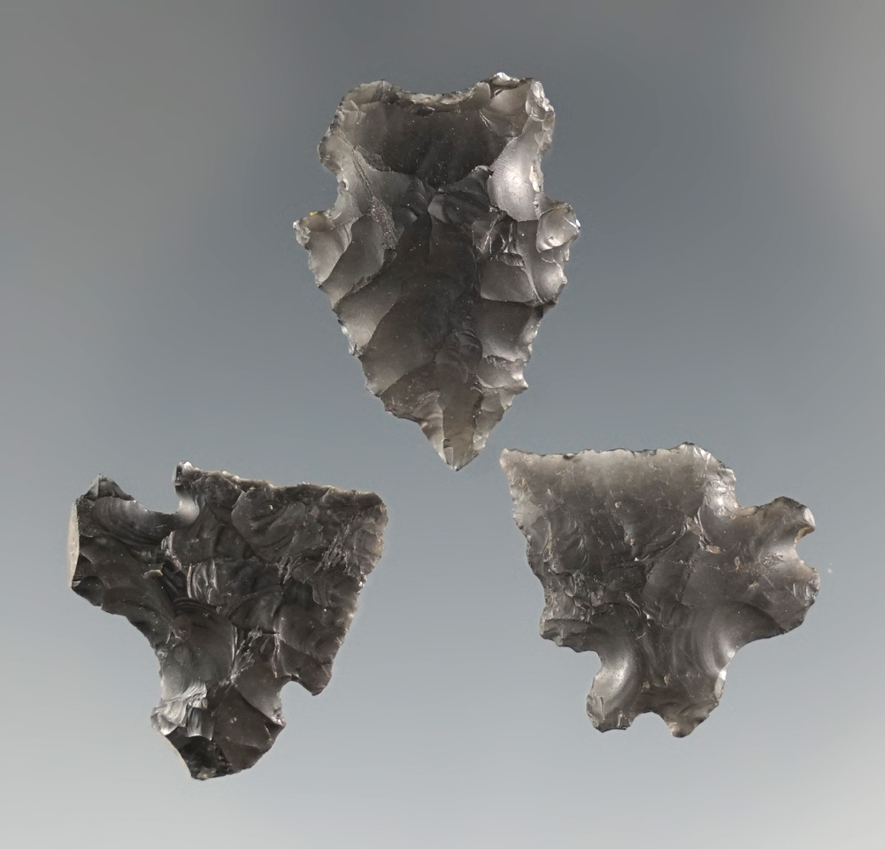 Set of three Obsidian Bird Points found in Arizona, largest is 7/8".
