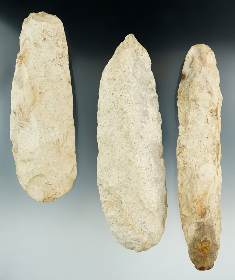 Set of three Flint Celts found in Illinois, largest is 7 5/16".
