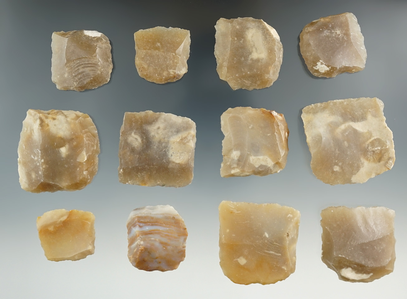 Set of 12 French black powder gun flints.