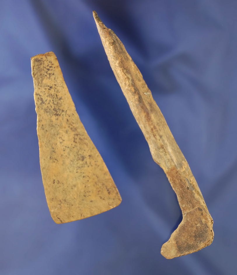 Pair of artifacts including a bone tool and a piece of horn, both    Columbia River by D. Schmid.
