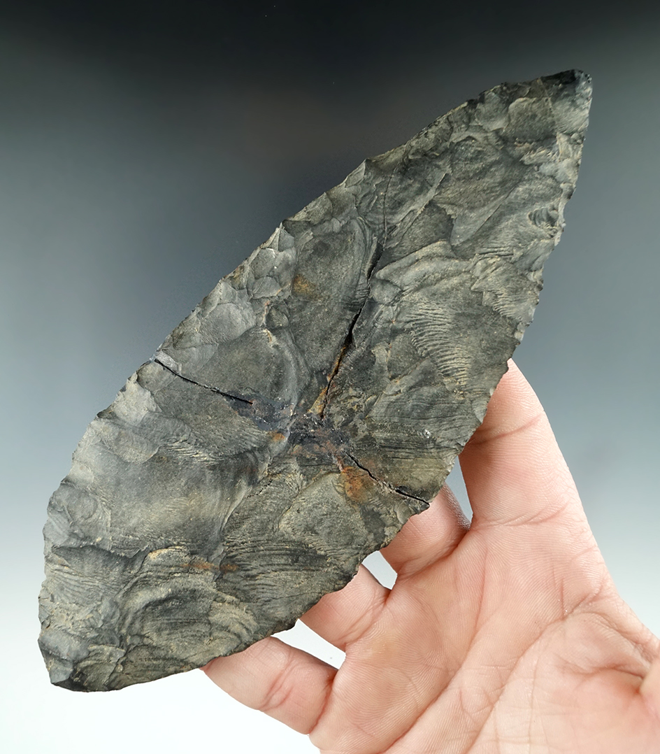 Large 6 7/16" Banded Rhyolite Blade - broken and glued at the midsection - Cattaraugus Co., NY