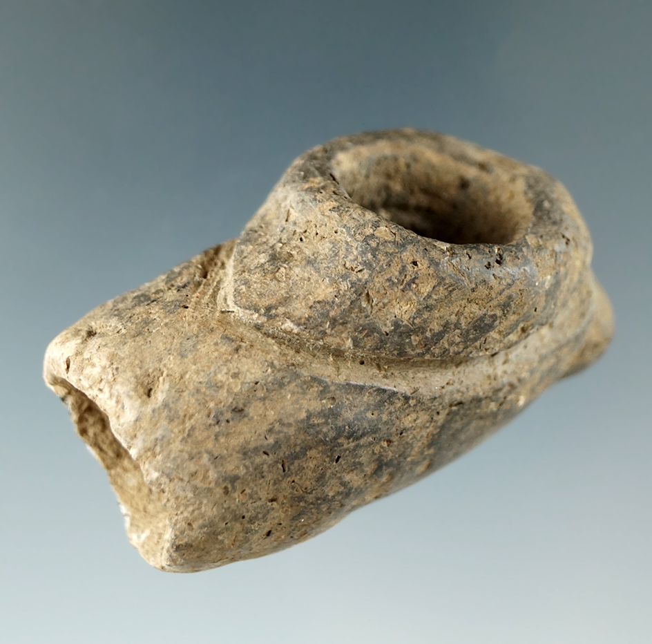 1 15/16" Shell tempered Clay Pipe with good age on surface found in Ohio.