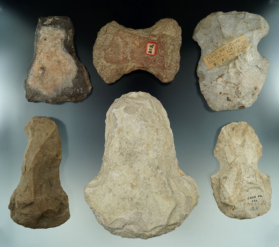 Set of six Midwestern stone Hoes, largest is 6".