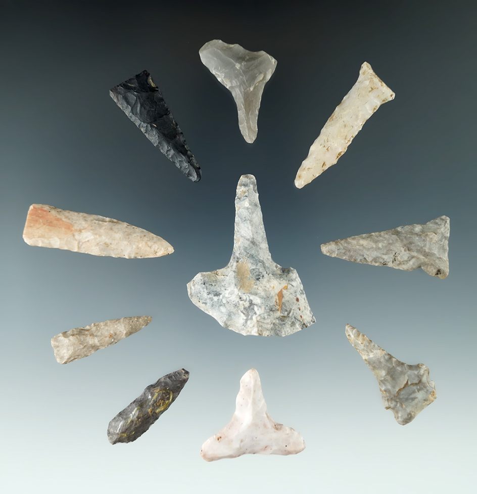 Set of 10 Flint Drills found on the Adams farm in Ashland Co., Ohio by the Hooks family.