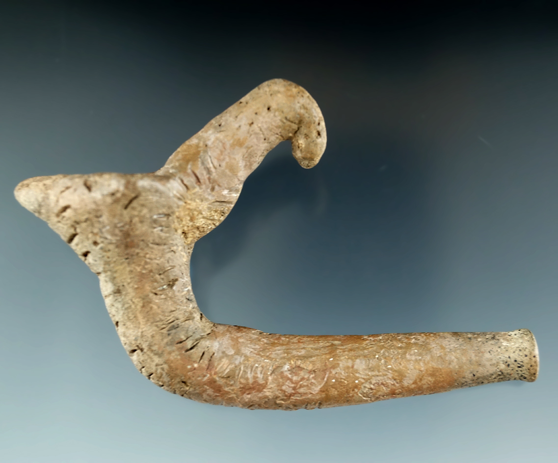 Heavily restored 4" Bird Effigy Iroquois Clay Pipe.  Nice display item. Found in New York.