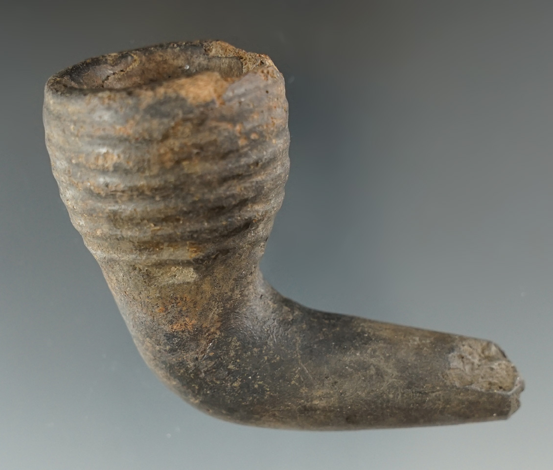 3" long by 2 1/8" tall Iroquois clay ring bowl pipe found in New York