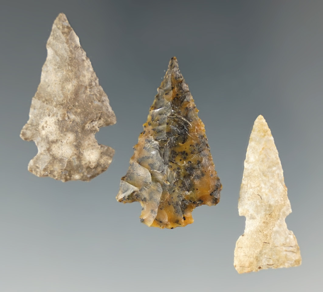 Set of three Colorado points that are nicely flaked, largest is 1 1/4".