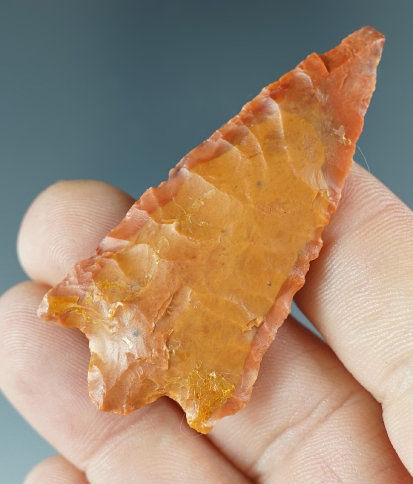 Beautiful material on this 2 1/16" stemmed point found in the four corners area.