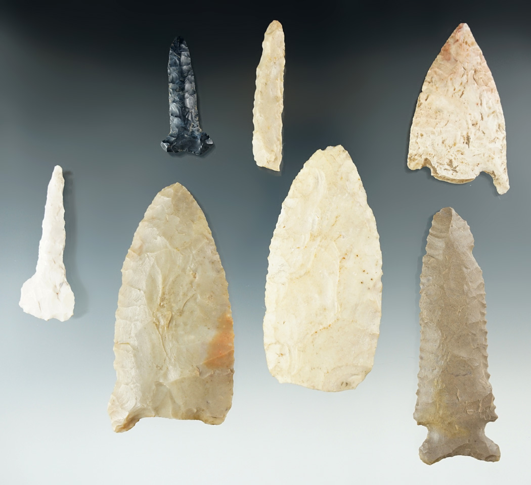 Group of seven assorted artifacts found in Southwestern Ohio including three drills