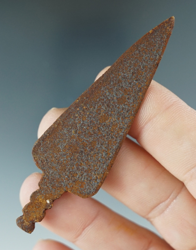 2 3/4" Iron Arrowhead found in Pilar, New Mexico.  Ex. Bryce Hathcock Collection.