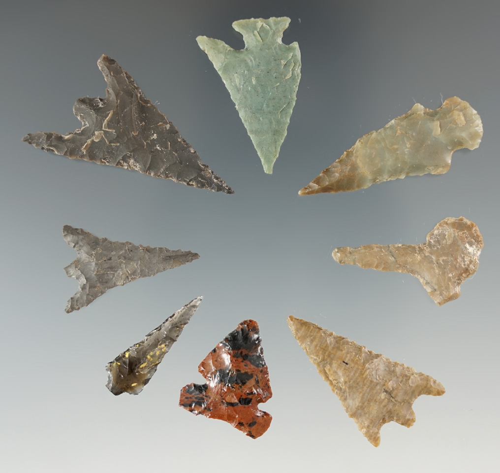 Set of eight nice California points, largest is 1 5/8". Ex. Bruce Owens.