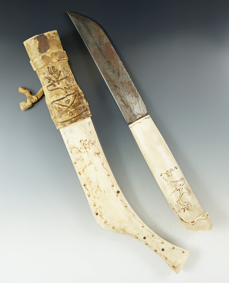 Nice set! Vintage ivory handled metal knife from Alaska with Moose etchings