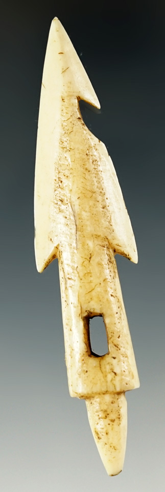 Exceptional! 3 1/2" Inuit ivory barbed harpoon tip found in Alaska.