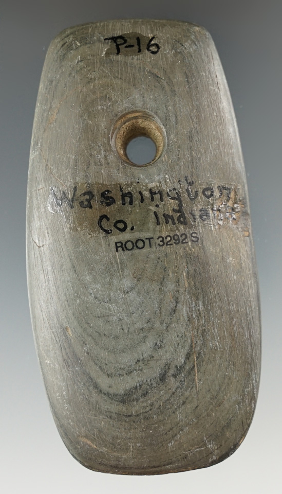 3 9/16" Adena Trapezoidal Pendant found in Washington Co., Indiana. Ex. Dr. Meuser