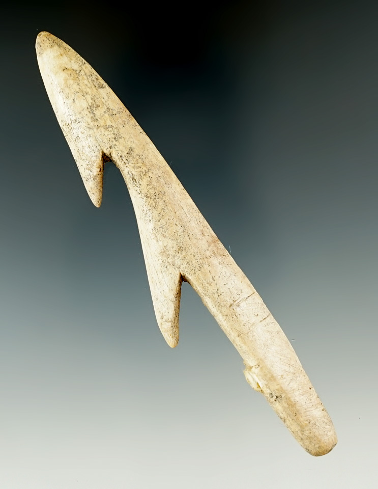 3 7/16" bone/antler barbed harpoon tip found in Humboldt County California. COA.