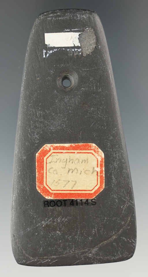 3 3/16" Hopewell Trapezoidal Pendant found in Ingham Co., Michigan.