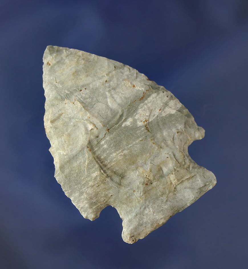 Beautiful Indiana Green Flint (Attica Chert) 2 1/4" Corner Notch found in Vermillion Co.,  Illinois