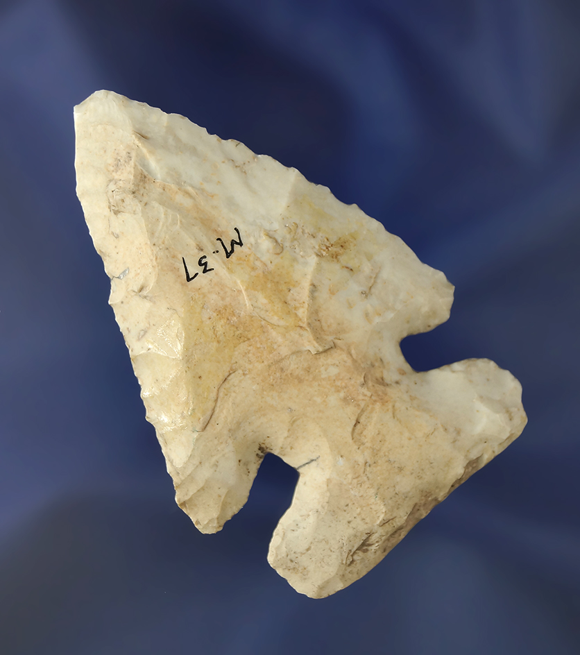 3" Burlington chert Thebes E Notch Bevel found in Illinois.