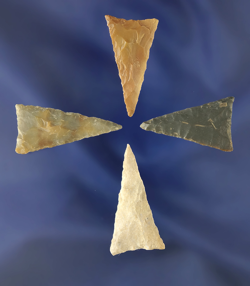 Set of four nicely made Madison Triangle points found in northern Alabama. Largest is 1 3/8".