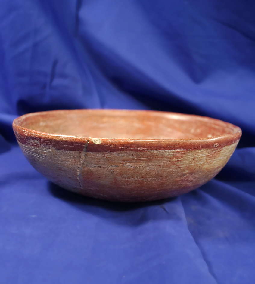 7 1/2" solid pre-Columbian pottery bowl with red paint found in Mexico.