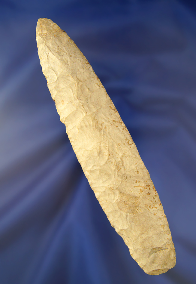 Exceptional flaking and thin for size 6 11/16" Paleo Lanceolate found in Darke Co., Ohio f