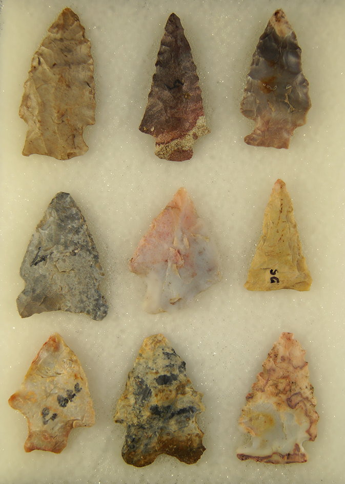 Set of 9 nice Ohio Arrowheads, largest is 1 3/8".