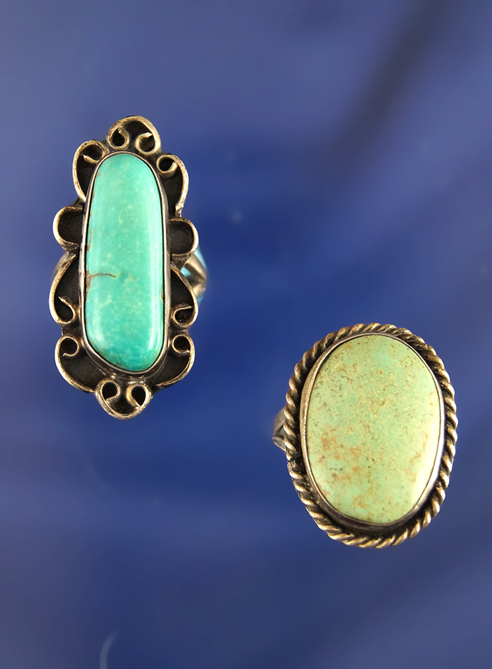 Nice pair of antique silver and turquoise rings.