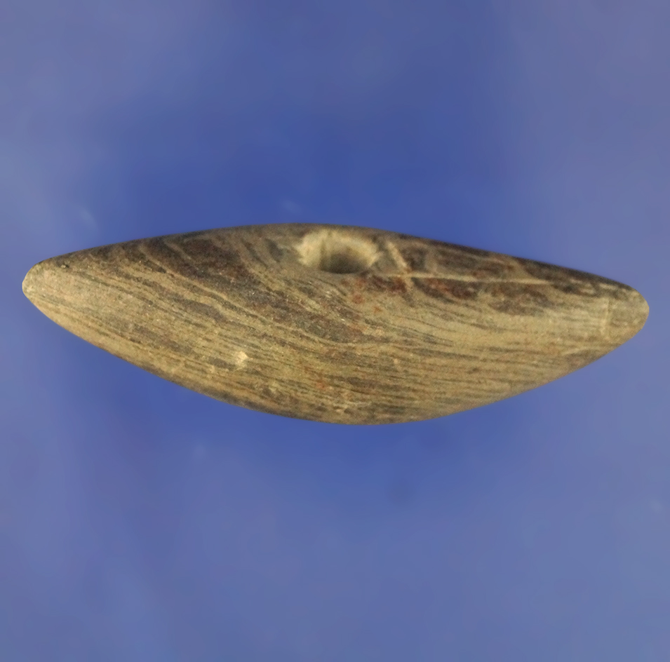 2 15/16" Miniature Pick Bannerstone found in Piqua Co., Ohio with some engraving lines.