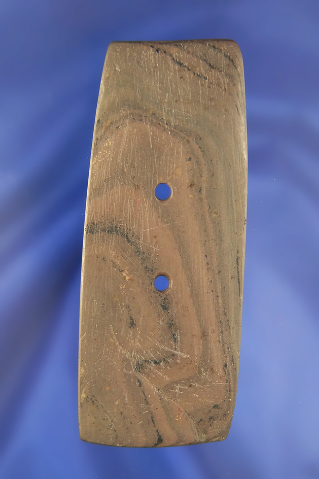 3 15/16" Brown Banded Slate Gorget found in Hardin Co., Ohio. Ex. Dr. Kerns, John Shotts.