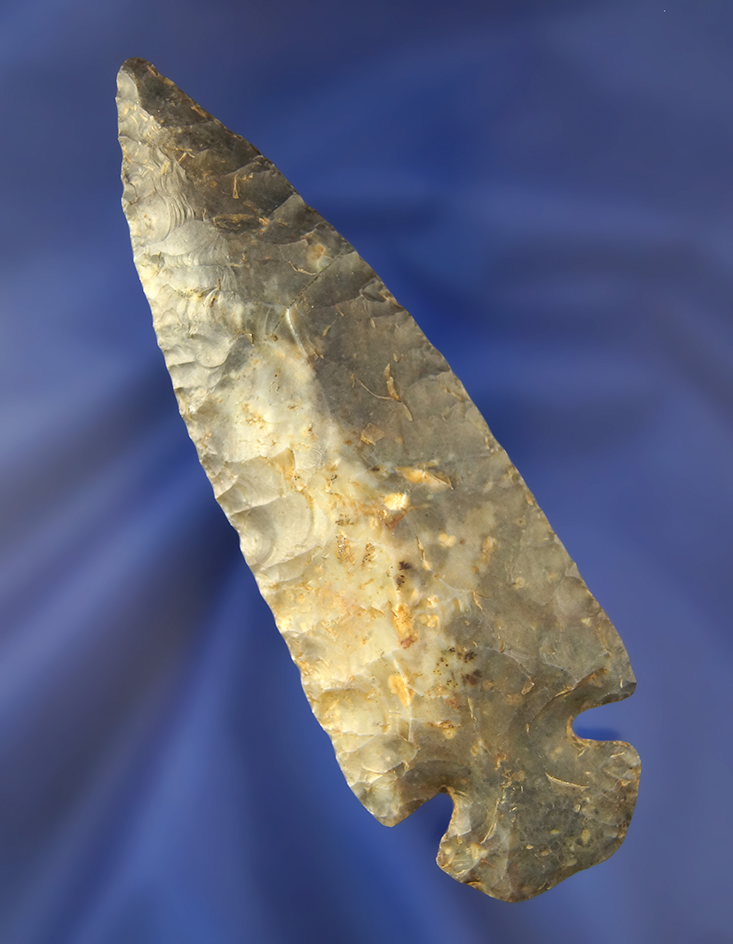 4 1/2" Archaic Dovetail made from Flint Ridge Chalcedony - Knox Co., Ohio.  Bennett COA.