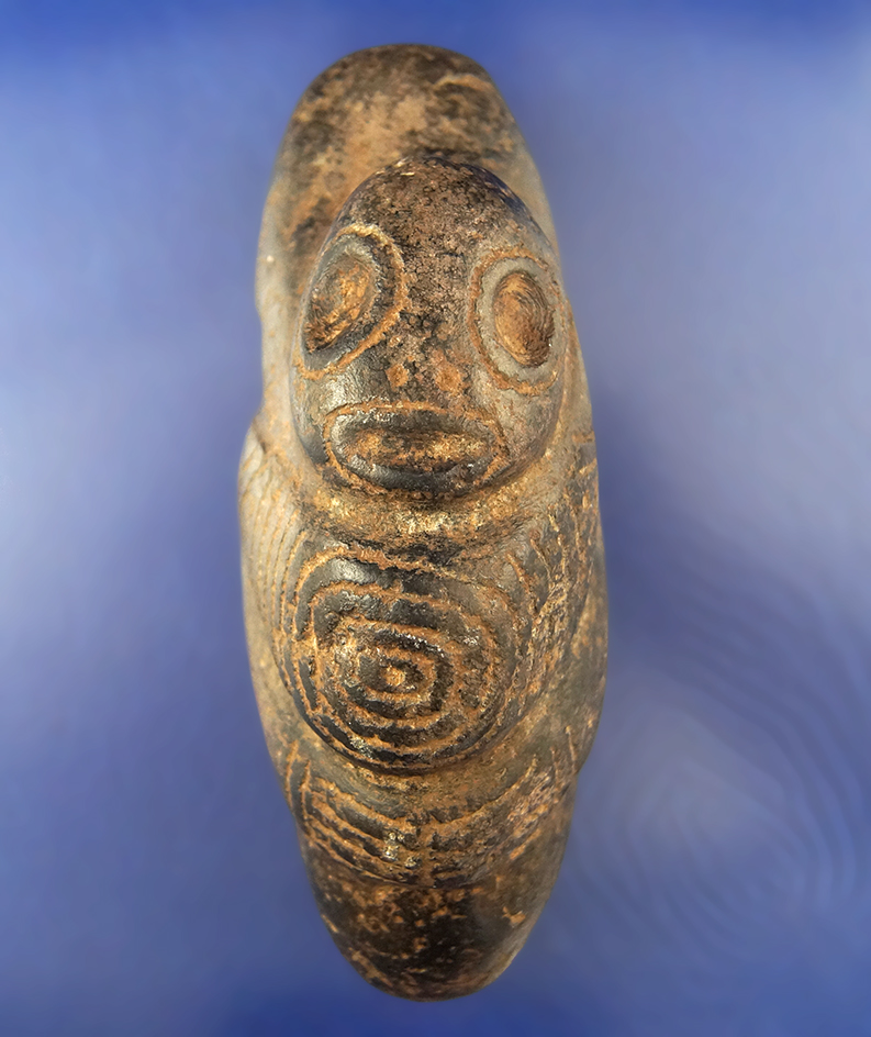 6 7/8" Carved Stone Taino Three Pointer found in Hispaniola. Circa AD 1200-1500.