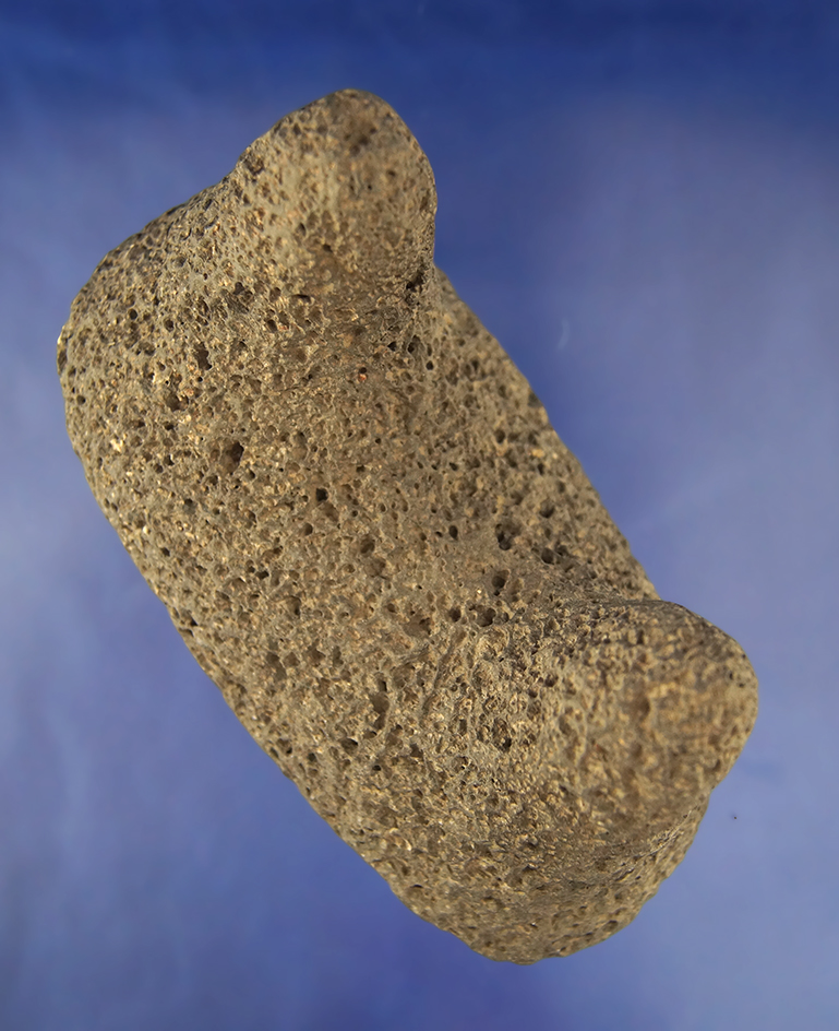 Unique and rare style 6" Volcanic Basalt Dual Handled Manno. Found in the Western US.