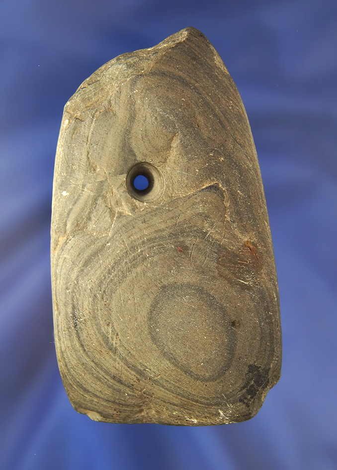 3 7/8" Banded Slate Pendant found in Darke Co., Ohio.