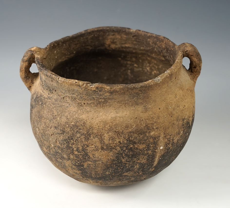 Mississippian shell tempered clay pottery vessel recovered in Arkansas. 5" Wide x 4 1/4" Tall.