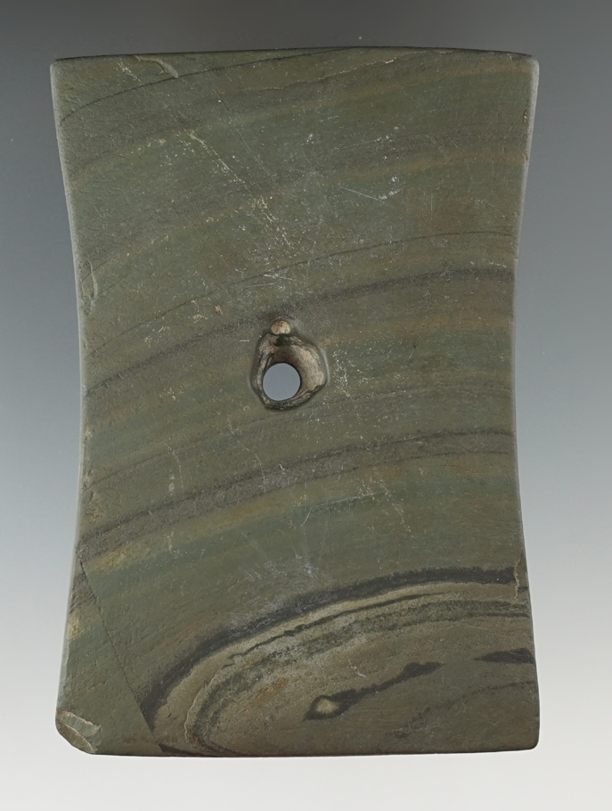 3 3/4" Biconcave Pendant made from nicely Banded Slate, found in Marshall Co., Indiana.