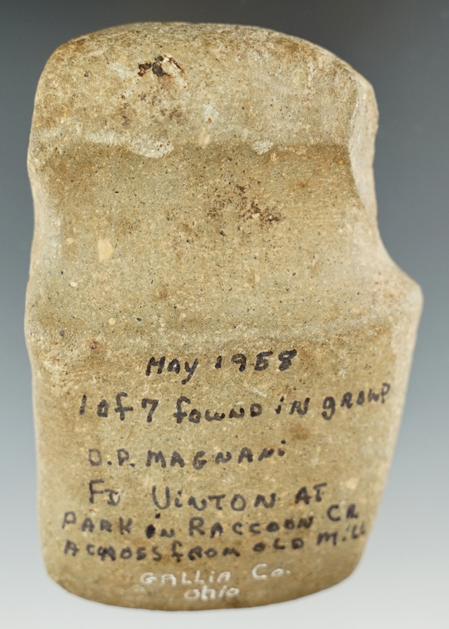 3 1/4" Long 3/4 Grooved Axe  found in May 1958 by Don Magnani in Gallia Co., Ohio.