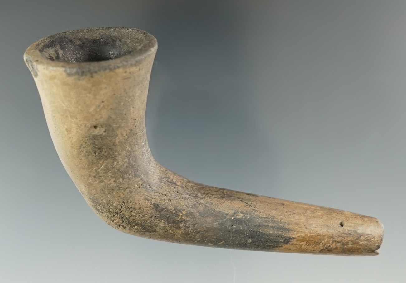 3 1/2 Long early Iroquois Pipe is broken and mended at the elbow found in Ontario Canada.