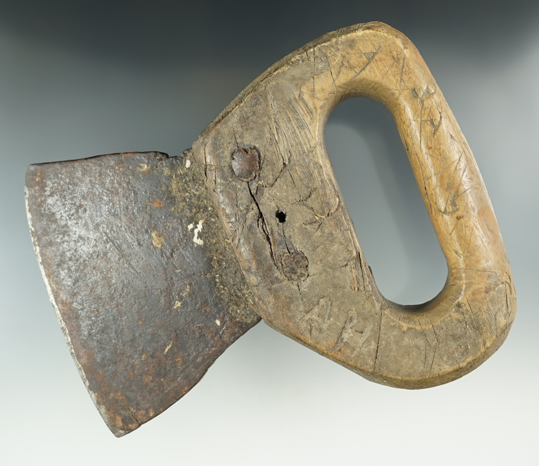 6 1/2" Ulu made from wood and iron, circa 1800's. Found on St. Lawrence Island, Alaska. COA.